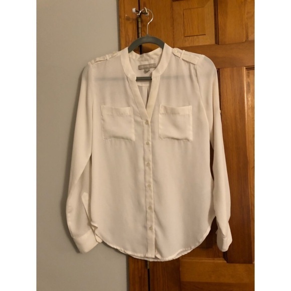 Banana Republic banded collar top, ivory, … - Picture 3 of 5